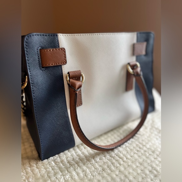 Michael Kors Hamilton Navy White khaki Gold Hardware +Shoulder Strap - Picture 12 of 13